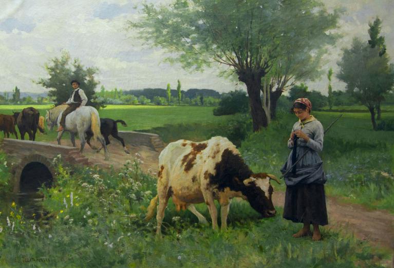 Edouard Debat Ponsan, La vache bien gardée, 1890 (photo prise au musée de Pau). 