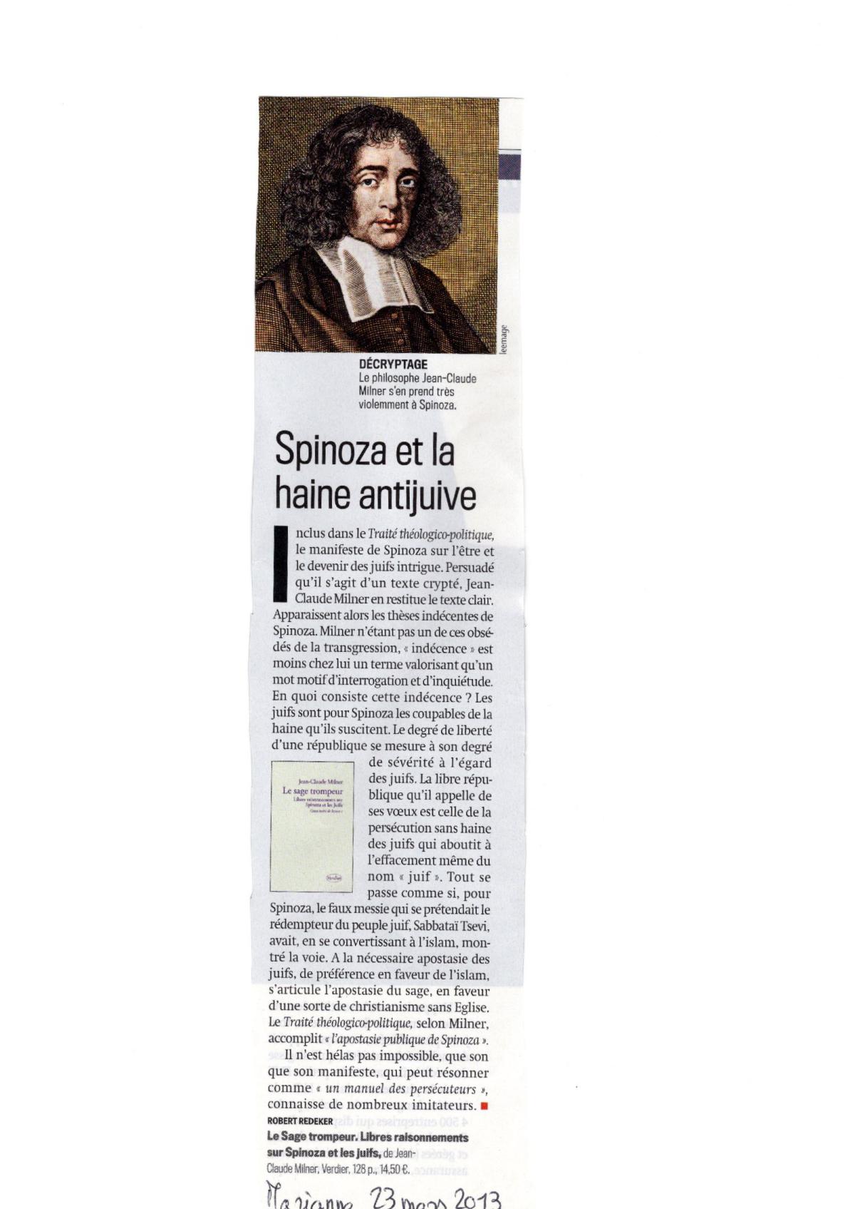 Spinoza et la haine antijuive. Le Sage trompeur? 